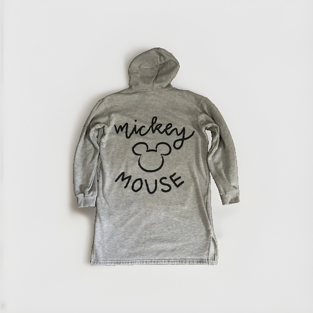 Mickey Mouse Hoodie Sweatshirt Dress XS Gray Tunic Embroidered Comfy Disney WDW